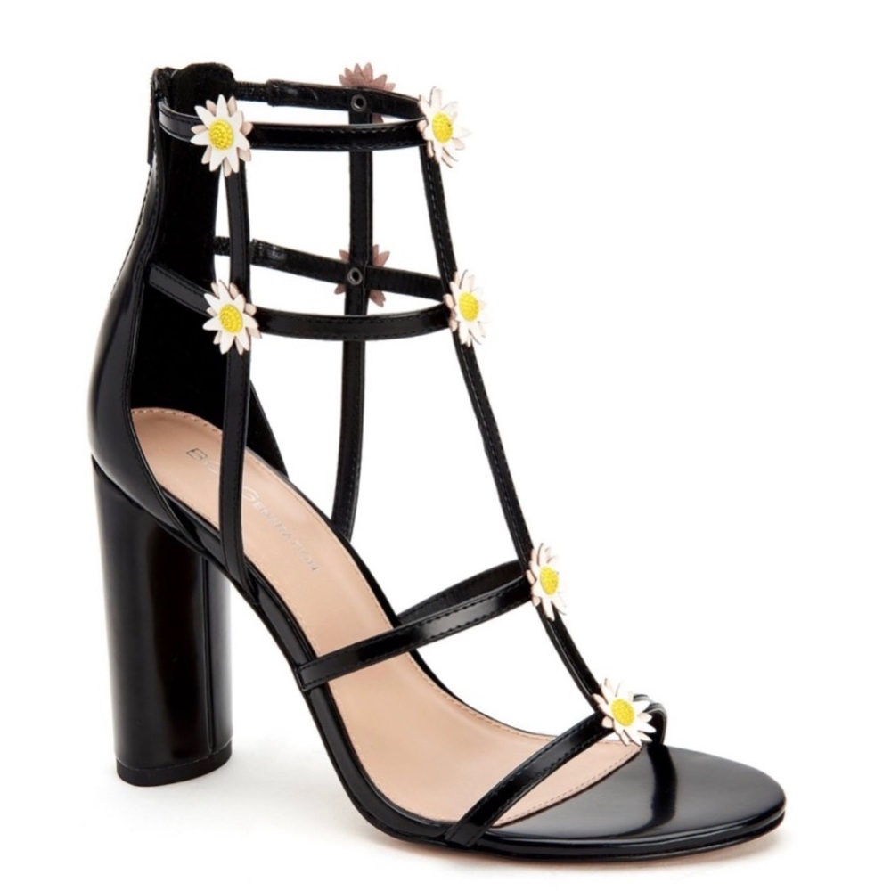 BCBgeneration Black Daisy Strap High Heel Sandal Size 9 NEW